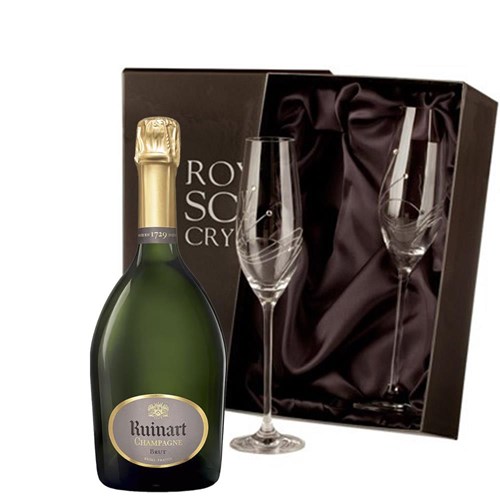 Ruinart Brut 75cl Champagne 75cl With Diamante Crystal Flutes